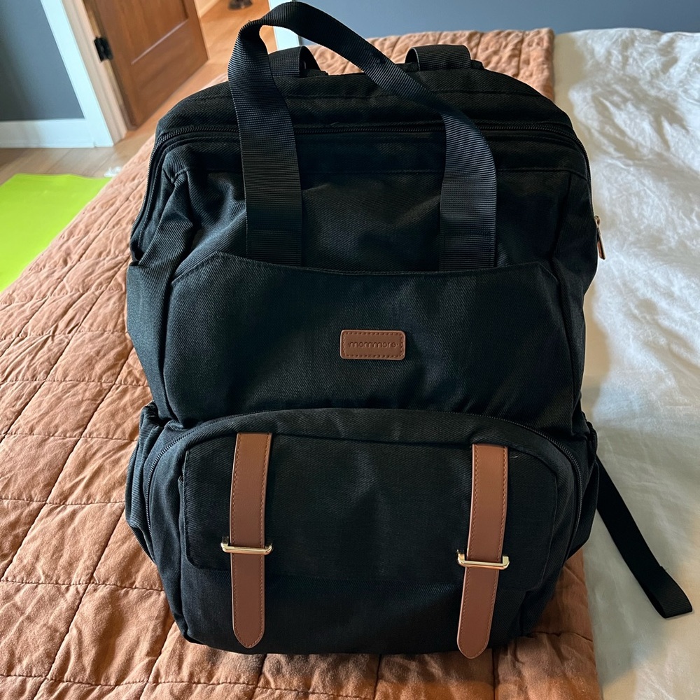 Black Pumping Backpack with Brown Accents